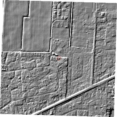 Shaded relief map of the ground around PE217FA, computed from Environment Agency LiDAR. The ground here sits at about 3 m above sea level and falls 4 m across the surrounding 800 m. Surface water reaching this point runs off ground lying to the north-west, 1.1 m higher.