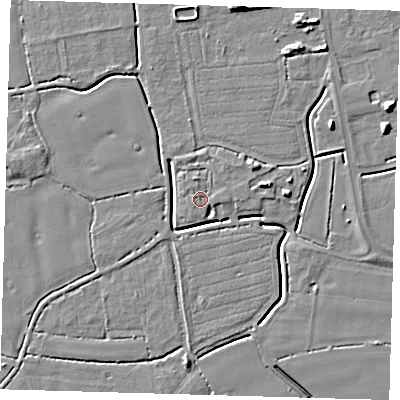 Shaded relief map of the ground around PE217FH, computed from Environment Agency LiDAR. The ground here sits at about 3 m above sea level and falls 8 m across the surrounding 800 m. Surface water reaching this point runs off ground lying to the north, 3.3 m higher.