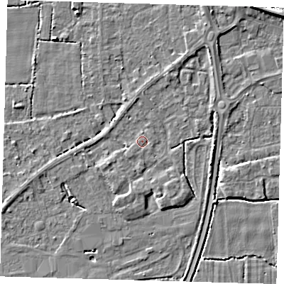 Shaded relief map of the ground around PE217GD, computed from Environment Agency LiDAR. The ground here sits at about 3 m above sea level and falls 6 m across the surrounding 800 m. Surface water reaching this point runs off ground lying to the south-west, 1.0 m higher.