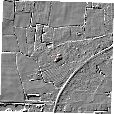 Shaded relief map of the ground around PE217HF, computed from Environment Agency LiDAR. The ground here sits at about 3 m above sea level and falls 4 m across the surrounding 800 m. Surface water reaching this point runs off ground lying to the south-south-east, 1.9 m higher.