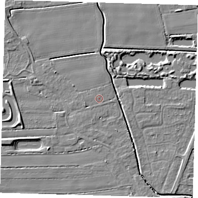 Shaded relief map of the ground around PE217HN, computed from Environment Agency LiDAR. The ground here sits at about 3 m above sea level and falls 5 m across the surrounding 800 m. Surface water reaching this point runs off ground lying to the west-south-west, 1.2 m higher.