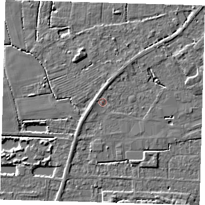 Shaded relief map of the ground around PE217HQ, computed from Environment Agency LiDAR. The ground here sits at about 3 m above sea level and falls 4 m across the surrounding 800 m. Surface water reaching this point runs off ground lying to the west-north-west, 1.0 m higher.