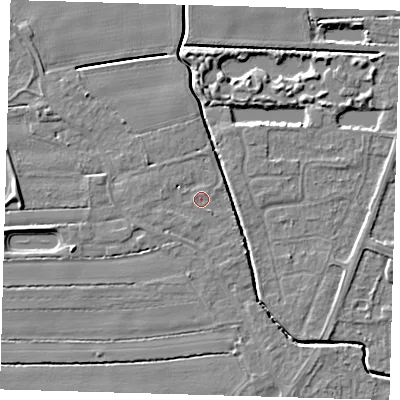 Shaded relief map of the ground around PE217HY, computed from Environment Agency LiDAR. The ground here sits at about 3 m above sea level and falls 4 m across the surrounding 800 m. Surface water reaching this point runs off ground lying to the south-east, 1.3 m higher.
