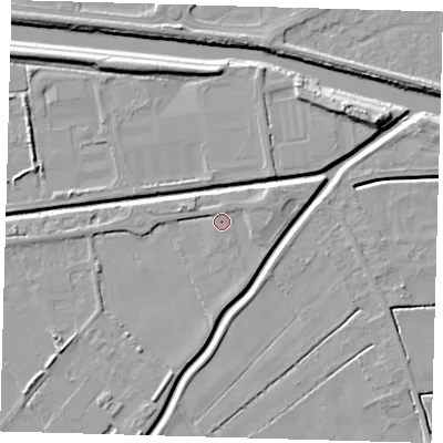 Shaded relief map of the ground around PE217JE, computed from Environment Agency LiDAR. The ground here sits at about 3 m above sea level and falls 9 m across the surrounding 800 m. Surface water reaching this point runs off ground lying to the north-north-west, 1.2 m higher.