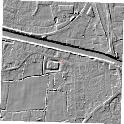 Shaded relief map of the ground around PE217JS, computed from Environment Agency LiDAR. The ground here sits at about 3 m above sea level and falls 7 m across the surrounding 800 m. Surface water reaching this point runs off ground lying to the north-west, 2.3 m higher.