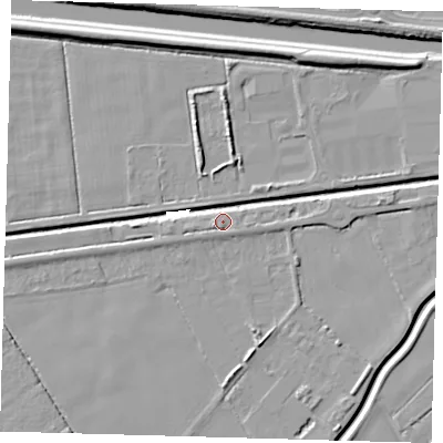 Shaded relief map of the ground around PE217JZ, computed from Environment Agency LiDAR. The ground here sits at about 3 m above sea level and falls 7 m across the surrounding 800 m. Surface water reaching this point runs off ground lying to the west-south-west, 3.7 m higher.