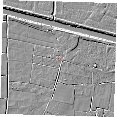 Shaded relief map of the ground around PE217LG, computed from Environment Agency LiDAR. The ground here sits at about 3 m above sea level and falls 6 m across the surrounding 800 m. Surface water reaching this point runs off ground lying to the north-east, 2.1 m higher.