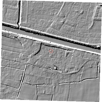 Shaded relief map of the ground around PE217LJ, computed from Environment Agency LiDAR. The ground here sits at about 3 m above sea level and falls 7 m across the surrounding 800 m. Surface water reaching this point runs off ground lying to the north-west, 2.6 m higher.