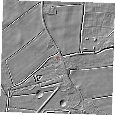 Shaded relief map of the ground around PE217LL, computed from Environment Agency LiDAR. The ground here sits at about 3 m above sea level and falls 5 m across the surrounding 800 m. Surface water reaching this point runs off ground lying to the south-east, 2.5 m higher.