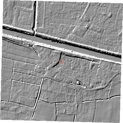 Shaded relief map of the ground around PE217LN, computed from Environment Agency LiDAR. The ground here sits at about 3 m above sea level and falls 6 m across the surrounding 800 m. Surface water reaching this point runs off ground lying to the west-south-west, 1.7 m higher.