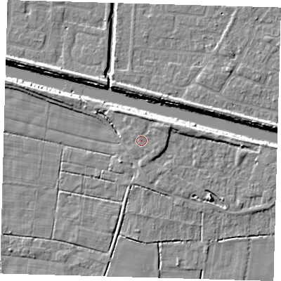 Shaded relief map of the ground around PE217LU, computed from Environment Agency LiDAR. The ground here sits at about 4 m above sea level and falls 6 m across the surrounding 800 m. Surface water reaching this point runs off ground lying to the north-north-east, 1.5 m higher.