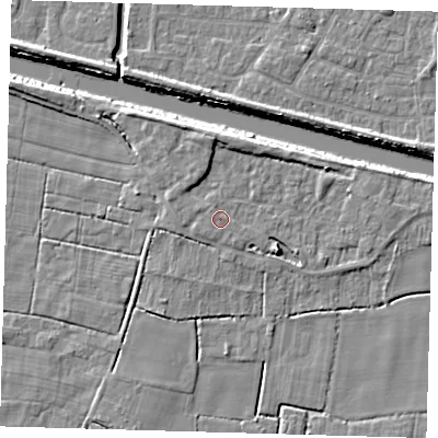 Shaded relief map of the ground around PE217LW, computed from Environment Agency LiDAR. The ground here sits at about 3 m above sea level and falls 6 m across the surrounding 800 m. Surface water reaching this point runs off ground lying to the south-west, 0.8 m higher.