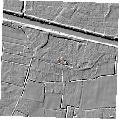 Shaded relief map of the ground around PE217LY, computed from Environment Agency LiDAR. The ground here sits at about 3 m above sea level and falls 7 m across the surrounding 800 m. Surface water reaching this point runs off ground lying to the west-south-west, 1.7 m higher.