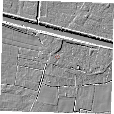 Shaded relief map of the ground around PE217LZ, computed from Environment Agency LiDAR. The ground here sits at about 3 m above sea level and falls 6 m across the surrounding 800 m. Surface water reaching this point runs off ground lying to the north-west, 0.7 m higher.