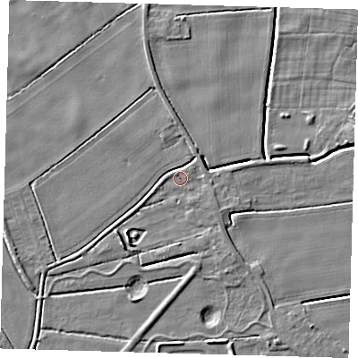 Shaded relief map of the ground around PE217NA, computed from Environment Agency LiDAR. The ground here sits at about 3 m above sea level and falls 5 m across the surrounding 800 m. Surface water reaching this point runs off ground lying to the east-south-east, 2.5 m higher.