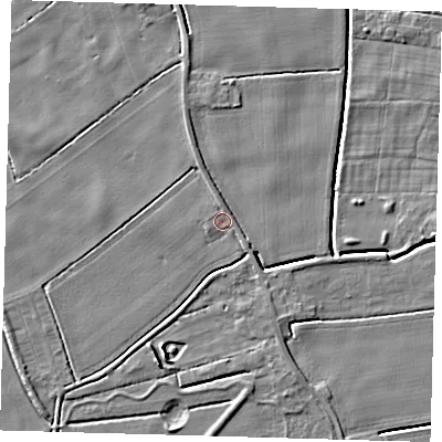 Shaded relief map of the ground around PE217NB, computed from Environment Agency LiDAR. The ground here sits at about 2 m above sea level and falls 5 m across the surrounding 800 m. Surface water reaching this point runs off ground lying to the north-east, 1.1 m higher.