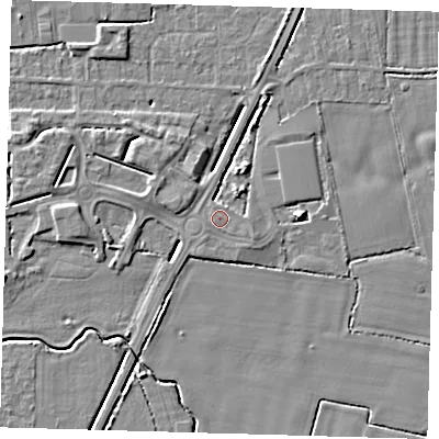 Shaded relief map of the ground around PE217NE, computed from Environment Agency LiDAR. The ground here sits at about 3 m above sea level and falls 6 m across the surrounding 800 m. The ground contributing surface water to this point lies to the east-south-east.