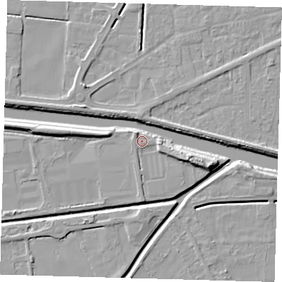 Shaded relief map of the ground around PE217NL, computed from Environment Agency LiDAR. The ground here sits at about 3 m above sea level and falls 9 m across the surrounding 800 m. Surface water reaching this point runs off ground lying to the south, 1.2 m higher.