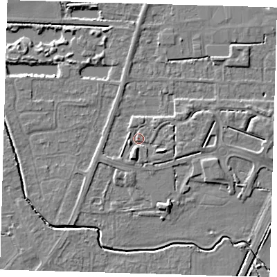 Shaded relief map of the ground around PE217NS, computed from Environment Agency LiDAR. The ground here sits at about 3 m above sea level and falls 5 m across the surrounding 800 m. Surface water reaching this point runs off ground lying to the south-south-west, 3.3 m higher.