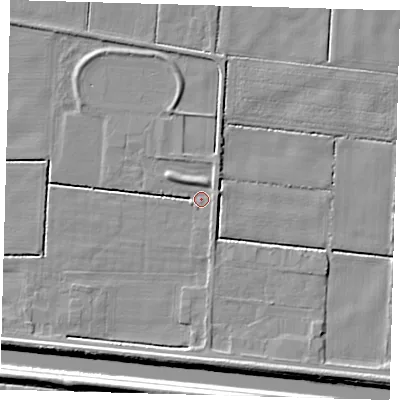 Shaded relief map of the ground around PE217PB, computed from Environment Agency LiDAR. The ground here sits at about 2 m above sea level and falls 7 m across the surrounding 800 m. Surface water reaching this point runs off ground lying to the east-south-east, 1.1 m higher.