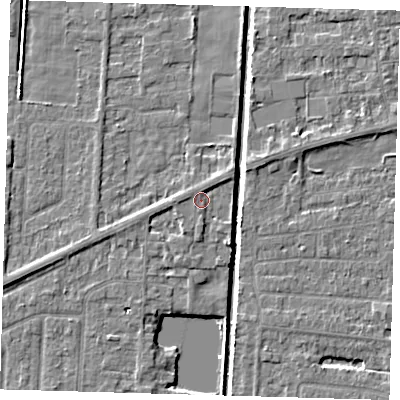 Shaded relief map of the ground around PE217PE, computed from Environment Agency LiDAR. The ground here sits at about 3 m above sea level and falls 4 m across the surrounding 800 m. Surface water reaching this point runs off ground lying to the south-south-west, 1.5 m higher.