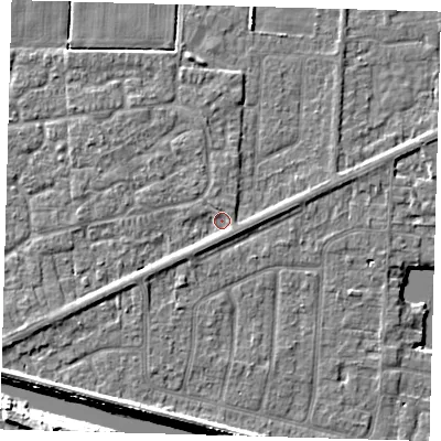 Shaded relief map of the ground around PE217PG, computed from Environment Agency LiDAR. The ground here sits at about 2 m above sea level and falls 8 m across the surrounding 800 m. Surface water reaching this point runs off ground lying to the south-south-west, 1.3 m higher.