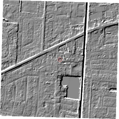 Shaded relief map of the ground around PE217PL, computed from Environment Agency LiDAR. The ground here sits at about 2 m above sea level and falls 4 m across the surrounding 800 m. Surface water reaching this point runs off ground lying to the north-east, 1.4 m higher.