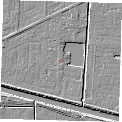 Shaded relief map of the ground around PE217PN, computed from Environment Agency LiDAR. The ground here sits at about 2 m above sea level and falls 6 m across the surrounding 800 m. Surface water reaching this point runs off ground lying to the south-south-west, 0.8 m higher.