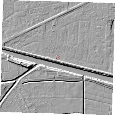 Shaded relief map of the ground around PE217PX, computed from Environment Agency LiDAR. The ground here sits at about 2 m above sea level and falls 9 m across the surrounding 800 m. Surface water reaching this point runs off ground lying to the south-south-west, 2.6 m higher.