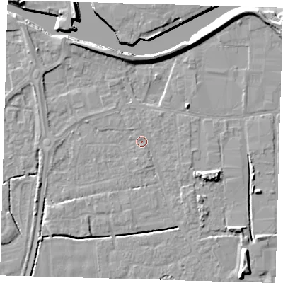 Shaded relief map of the ground around PE217RH, computed from Environment Agency LiDAR. The ground here sits at about 3 m above sea level and falls 8 m across the surrounding 800 m. Surface water reaching this point runs off ground lying to the south-south-east, 0.9 m higher.