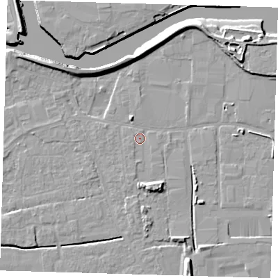 Shaded relief map of the ground around PE217RN, computed from Environment Agency LiDAR. The ground here sits at about 3 m above sea level and falls 9 m across the surrounding 800 m. Surface water reaching this point runs off ground lying to the north-east, 7.6 m higher.