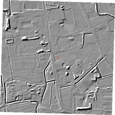 Shaded relief map of the ground around PE217SB, computed from Environment Agency LiDAR. The ground here sits at about 3 m above sea level and falls 8 m across the surrounding 800 m. Surface water reaching this point runs off ground lying to the south-east, 5.6 m higher.