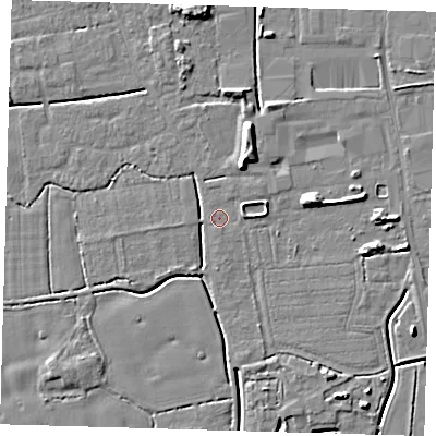 Shaded relief map of the ground around PE217SE, computed from Environment Agency LiDAR. The ground here sits at about 3 m above sea level and falls 8 m across the surrounding 800 m. Surface water reaching this point runs off ground lying to the east-north-east, 1.6 m higher.