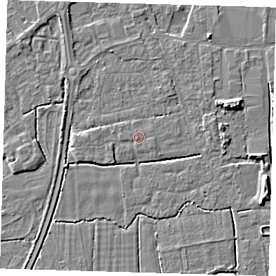 Shaded relief map of the ground around PE217SP, computed from Environment Agency LiDAR. The ground here sits at about 3 m above sea level and falls 7 m across the surrounding 800 m. Surface water reaching this point runs off ground lying to the west-south-west, 1.4 m higher.