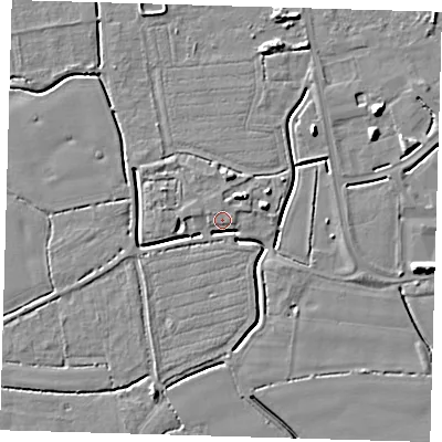 Shaded relief map of the ground around PE217SQ, computed from Environment Agency LiDAR. The ground here sits at about 3 m above sea level and falls 8 m across the surrounding 800 m. Surface water reaching this point runs off ground lying to the west-north-west, 4.1 m higher.