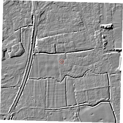 Shaded relief map of the ground around PE217SS, computed from Environment Agency LiDAR. The ground here sits at about 3 m above sea level and falls 6 m across the surrounding 800 m. Surface water reaching this point runs off ground lying to the west-south-west, 2.5 m higher.
