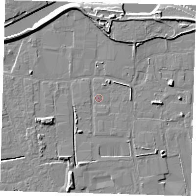 Shaded relief map of the ground around PE217ST, computed from Environment Agency LiDAR. The ground here sits at about 3 m above sea level and falls 9 m across the surrounding 800 m. Surface water reaching this point runs off ground lying to the north-east, 3.1 m higher.