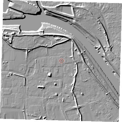 Shaded relief map of the ground around PE217SW, computed from Environment Agency LiDAR. The ground here sits at about 3 m above sea level and falls 9 m across the surrounding 800 m. Surface water reaching this point runs off ground lying to the north-east, 0.6 m higher.