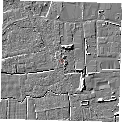 Shaded relief map of the ground around PE217TB, computed from Environment Agency LiDAR. The ground here sits at about 3 m above sea level and falls 7 m across the surrounding 800 m. Surface water reaching this point runs off ground lying to the north-north-east, 1.1 m higher.