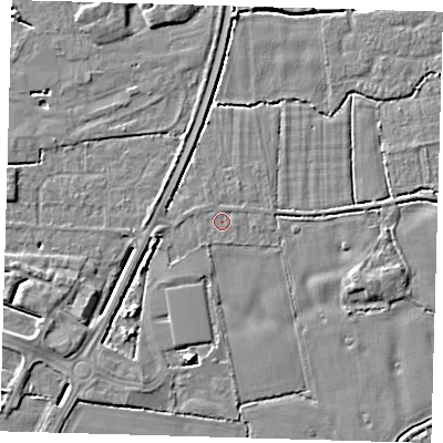 Shaded relief map of the ground around PE217TD, computed from Environment Agency LiDAR. The ground here sits at about 3 m above sea level and falls 6 m across the surrounding 800 m. Surface water reaching this point runs off ground lying to the south-south-east, 0.5 m higher.
