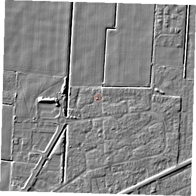Shaded relief map of the ground around PE217TJ, computed from Environment Agency LiDAR. The ground here sits at about 2 m above sea level and falls 7 m across the surrounding 800 m. Surface water reaching this point runs off ground lying to the south-east, 1.3 m higher.