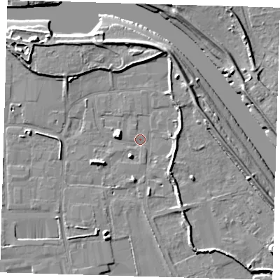 Shaded relief map of the ground around PE217TN, computed from Environment Agency LiDAR. The ground here sits at about 3 m above sea level and falls 9 m across the surrounding 800 m. Surface water reaching this point runs off ground lying to the south-east, 3.3 m higher.