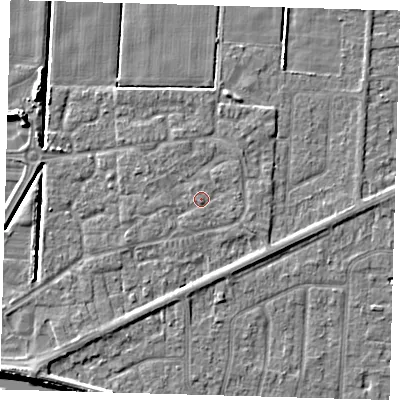 Shaded relief map of the ground around PE217TS, computed from Environment Agency LiDAR. The ground here sits at about 3 m above sea level and falls 7 m across the surrounding 800 m. Surface water reaching this point runs off ground lying to the north-east, 0.7 m higher.