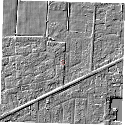 Shaded relief map of the ground around PE217TY, computed from Environment Agency LiDAR. The ground here sits at about 3 m above sea level and falls 4 m across the surrounding 800 m. Surface water reaching this point runs off ground lying to the south-south-west, 0.8 m higher.