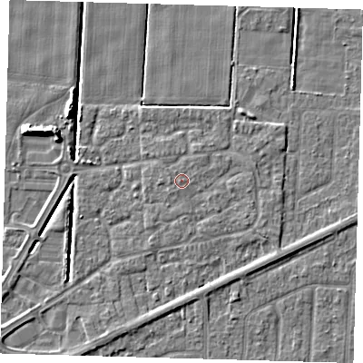 Shaded relief map of the ground around PE217UB, computed from Environment Agency LiDAR. The ground here sits at about 3 m above sea level and falls 7 m across the surrounding 800 m. Surface water reaching this point runs off ground lying to the south, 0.6 m higher.