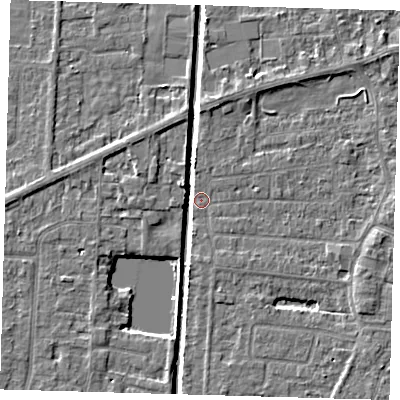Shaded relief map of the ground around PE218AX, computed from Environment Agency LiDAR. The ground here sits at about 2 m above sea level and falls 4 m across the surrounding 800 m. Surface water reaching this point runs off ground lying to the east-south-east, 3.8 m higher.