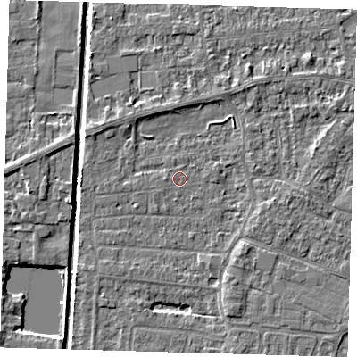 Shaded relief map of the ground around PE218AZ, computed from Environment Agency LiDAR. The ground here sits at about 2 m above sea level and falls 4 m across the surrounding 800 m. Surface water reaching this point runs off ground lying to the west-south-west, 0.7 m higher.