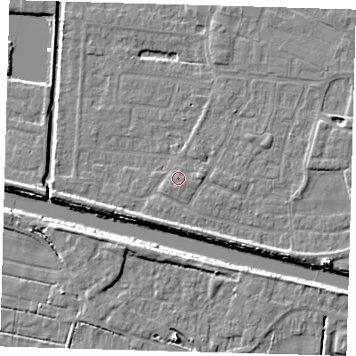 Shaded relief map of the ground around PE218BU, computed from Environment Agency LiDAR. The ground here sits at about 3 m above sea level and falls 6 m across the surrounding 800 m. Surface water reaching this point runs off ground lying to the south-south-east, 0.9 m higher.
