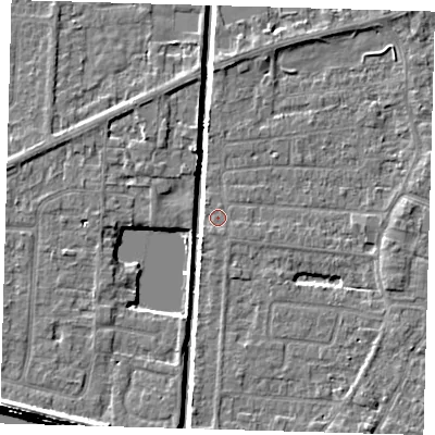 Shaded relief map of the ground around PE218DD, computed from Environment Agency LiDAR. The ground here sits at about 2 m above sea level and falls 6 m across the surrounding 800 m. Surface water reaching this point runs off ground lying to the south-south-west, 0.6 m higher.