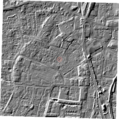 Shaded relief map of the ground around PE218DJ, computed from Environment Agency LiDAR. The ground here sits at about 2 m above sea level and falls 10 m across the surrounding 800 m. Surface water reaching this point runs off ground lying to the north-north-east, 1.7 m higher.